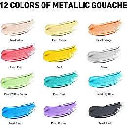 HIMI Twin Cup Gouache Set Metalik Renk Guaj Boya Seti 12 Renk x 12 gr. (Yellow Case) - 4