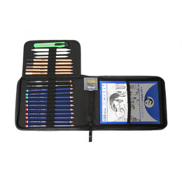 Hobi Market Art Karakalem Eskiz Çizim Sanat Başlangıç Seti Deri Çantalı 24 Parça - Hobi Market Art