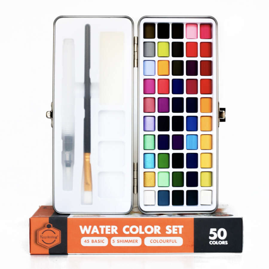 Hobi Market Art Tablet Sulu Boya Seti 50 Renk Metal Kutu +2 Fırça Hediyeli