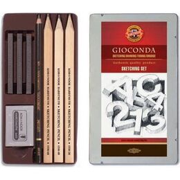 Koh-i Noor Gioconda Sketching Set Yassı Uçlu Karakalem Eskiz Çizim Seti Metal Kutu