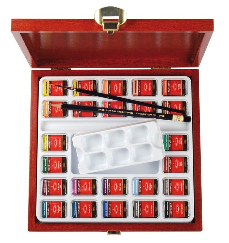 Koh-i Noor Mondeluz Master Class Taş Tablet Sulu Boya Seti 24 Renk Ahşap Kutu