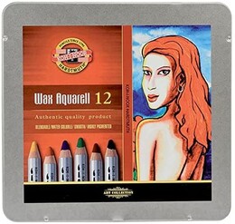 Koh-i Noor Wax Aquarell Balmumu Kalın Boya Kalemi Seti 12 Renk Metal Kutu - Thumbnail