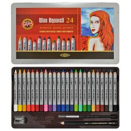 Koh-i Noor Wax Aquarell Balmumu Kalın Boya Kalemi Seti 24 Renk Metal Kutu