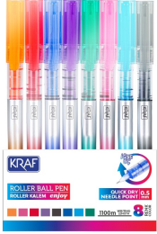 Kraf 0.5 İğne Uçlu Roller Kalem Seti 8 Renk - Kraf