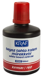 Kraf Beyaz Tahta Kalemi Mürekkebi 100 ml. KIRMIZI