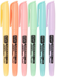 Kraf Fosforlu İşaretleme Kalemi Seti Cep Tipi 6 Renk Pastel Renkler