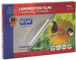 Kraf Laminasyon Filmi Parlak A4 125 Micron 100'lü - Kraf