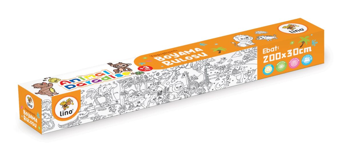 Lino Yapışkanlı Rulo Boyama Kağıdı 200x30 Cm. Anımal Paradıse