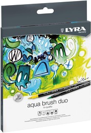 Lyra Aqua Brush Duo Çift Taraflı Fırça Uçlu Çizim Kalemi Seti 12 Renk - Thumbnail