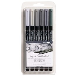 Lyra Aqua Brush Duo Çift Taraflı Fırça Uçlu Çizim Kalemi Seti 6 Renk GREY TONES - 1
