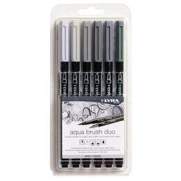 Lyra Aqua Brush Duo Çift Taraflı Fırça Uçlu Çizim Kalemi Seti 6 Renk GREY TONES - 1