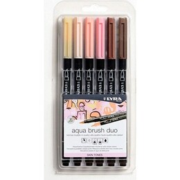 Lyra Aqua Brush Duo Çift Taraflı Fırça Uçlu Çizim Kalemi Seti 6 Renk SKIN TONES - 1