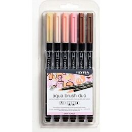 Lyra Aqua Brush Duo Çift Taraflı Fırça Uçlu Çizim Kalemi Seti 6 Renk SKIN TONES - 1