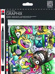 Marabu Graphix Aqua Pen Çift Uçlu Grafik Çizim Manga Marker Kalemi Seti 12 Renk