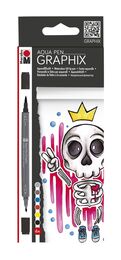 Marabu Graphix Aqua Pen Çift Uçlu Grafik Çizim Manga Marker Kalemi Seti 6 Renk King Of Bubblegum