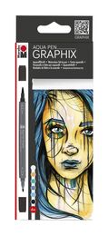 Marabu Graphix Aqua Pen Çift Uçlu Grafik Çizim Manga Marker Kalemi Seti 6 Renk Metropolitan