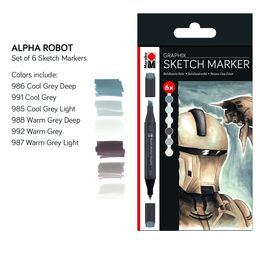 Marabu Graphix Sketch Marker Seti 6 Renk Alpha Robot