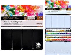 Mungyo Profesyonel Tablet Sulu Boya Seti 48 Renk Yarım Boy Metal Kutu - Mungyo