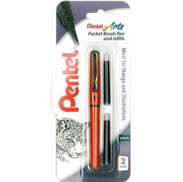 Pentel Pocket Brush Pen Cep Tipi Fırça Uçlu Kalem + 2 Yedek Kartuş Turuncu Gövde - 1