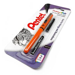 Pentel Pocket Brush Pen Cep Tipi Fırça Uçlu Kalem + 2 Yedek Kartuş Turuncu Gövde - 2