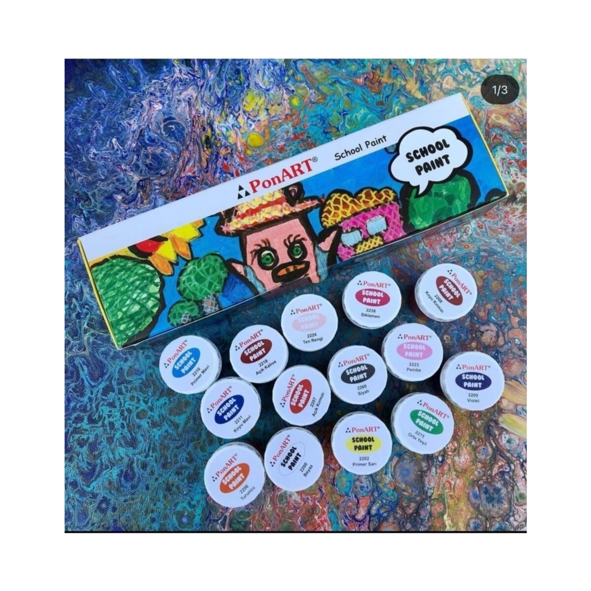 Ponart School Paint Çok Amaçlı Okul Boyası Seti 14 Renk X 20 Ml.