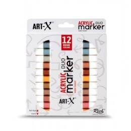 Rich Art-X Acrylic Duo Marker Çift Uçlu Su Bazlı Akrilik Boyama Markörü Seti 12 Renk Clay Series - 1