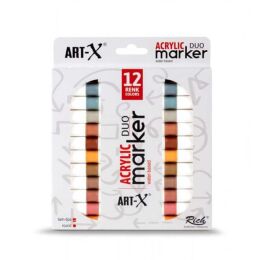 Rich Art-X Acrylic Duo Marker Çift Uçlu Su Bazlı Akrilik Boyama Markörü Seti 12 Renk Clay Series - 1