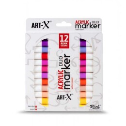 Rich Art-X Acrylic Duo Marker Çift Uçlu Su Bazlı Akrilik Boyama Markörü Seti 12 Renk Energy Series - 1