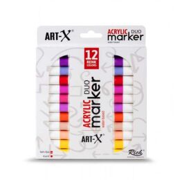 Rich Art-X Acrylic Duo Marker Çift Uçlu Su Bazlı Akrilik Boyama Markörü Seti 12 Renk Energy Series - 1