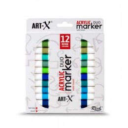 Rich Art-X Acrylic Duo Marker Çift Uçlu Su Bazlı Akrilik Boyama Markörü Seti 12 Renk Marine Series - 1