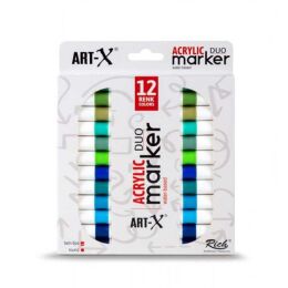 Rich Art-X Acrylic Duo Marker Çift Uçlu Su Bazlı Akrilik Boyama Markörü Seti 12 Renk Marine Series - 1