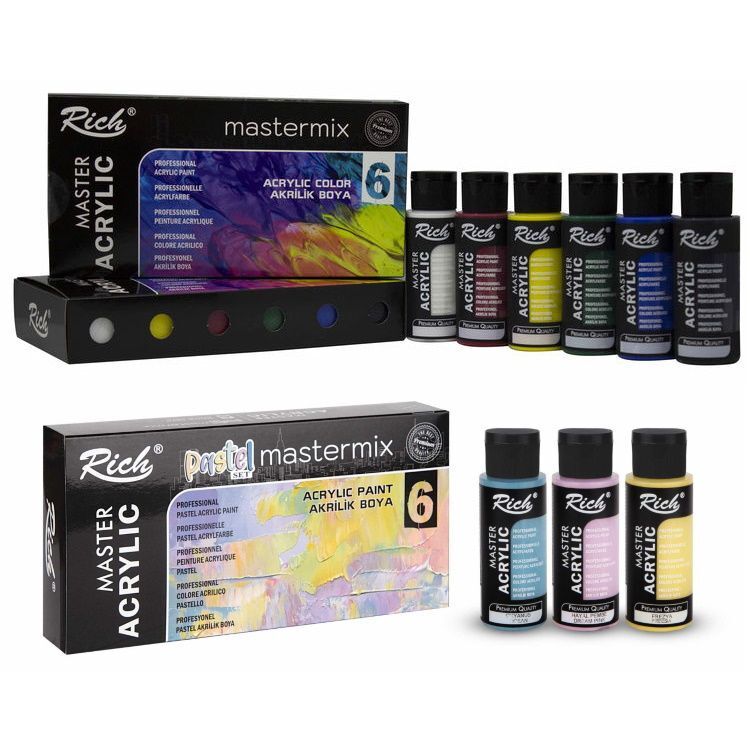 Rich Mastermix Akrilik Boya Seti 12 Renk X 60 Cc. 6 Canlı + 6 Pastel Renk