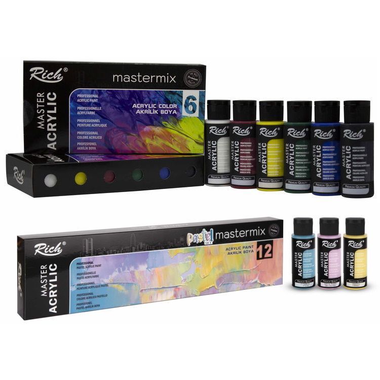 Rich Mastermix Akrilik Boya Seti 18 Renk X 60 Cc. 6 Canlı + 12 Pastel Renk