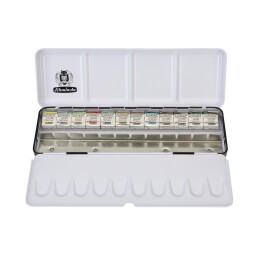 Schmincke Akademie Aquarell Taş Tablet Sulu Boya Seti Best of Supergranulating Yarım Tablet 12 Renk Metal Kutu - 2