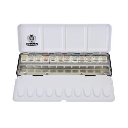 Schmincke Akademie Aquarell Taş Tablet Sulu Boya Seti Best of Supergranulating Yarım Tablet 12 Renk Metal Kutu - 2