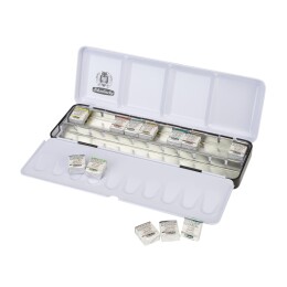 Schmincke Akademie Aquarell Taş Tablet Sulu Boya Seti Best of Supergranulating Yarım Tablet 12 Renk Metal Kutu - 3