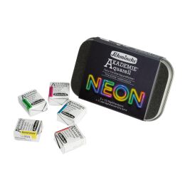 Schmincke Akademie Aquarell Taş Tablet Sulu Boya Seti Neon Renkler Yarım Tablet 5 Renk Metal Kutu - 2