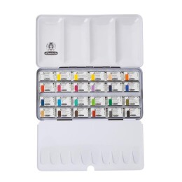 Schmincke Akademie Aquarell Taş Tablet Sulu Boya Seti Tam Tablet 24 Renk Metal Kutu - 1