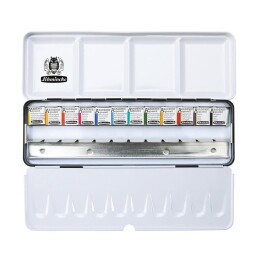 Schmincke Akademie Aquarell Taş Tablet Sulu Boya Seti Yarım Tablet 12 Renk Metal Kutu - Schmincke