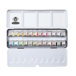 Schmincke Akademie Aquarell Taş Tablet Sulu Boya Seti Yarım Tablet 24 Renk Metal Kutu - 1