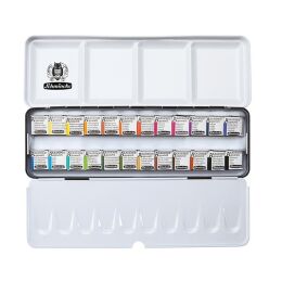 Schmincke Akademie Aquarell Taş Tablet Sulu Boya Seti Yarım Tablet 24 Renk Metal Kutu - 1