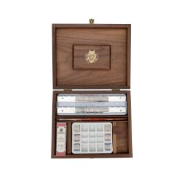 Schmincke Horadam Aquarell Taş Tablet Sulu Boya Seti Özel Üretim Retro Yarım Tablet 18 Renk Ahşap Kutu - 1