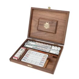 Schmincke Horadam Aquarell Taş Tablet Sulu Boya Seti Özel Üretim Retro Yarım Tablet 18 Renk Ahşap Kutu - 3