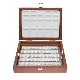 Schmincke Horadam Aquarell Taş Tablet Sulu Boya Seti Supergranulation Yarım Tablet 50 Renk Ahşap Kutu - 1