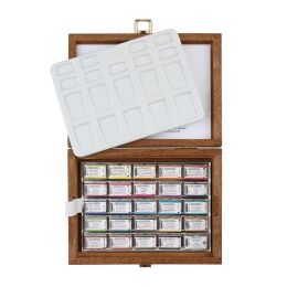 Schmincke Horadam Aquarell Taş Tablet Sulu Boya Seti Tam Tablet 24 Renk Ahşap Kutu - 1