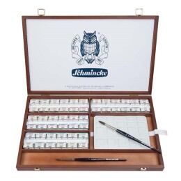 Schmincke Horadam Aquarell Taş Tablet Sulu Boya Seti Tam Tablet 48 Renk Ahşap Kutu - 1