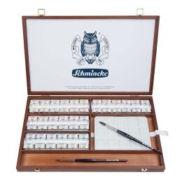 Schmincke Horadam Aquarell Taş Tablet Sulu Boya Seti Tam Tablet 48 Renk Ahşap Kutu - 1
