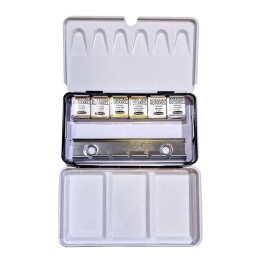 Schmincke Horadam Aquarell Taş Tablet Sulu Boya Seti Yaldızlı Metalik Renkler Yarım Tablet 6 Renk Metal Kutu - Schmincke