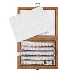 Schmincke Horadam Aquarell Taş Tablet Sulu Boya Seti Yarım Tablet 48 Renk Ahşap Kutu - Schmincke