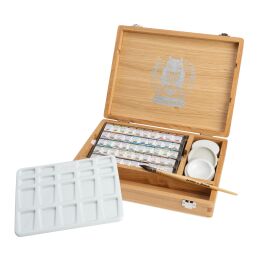 Schmincke Horadam Aquarell Taş Tablet Sulu Boya Seti Yarım Tablet 50 Renk Ahşap Kutu - 1
